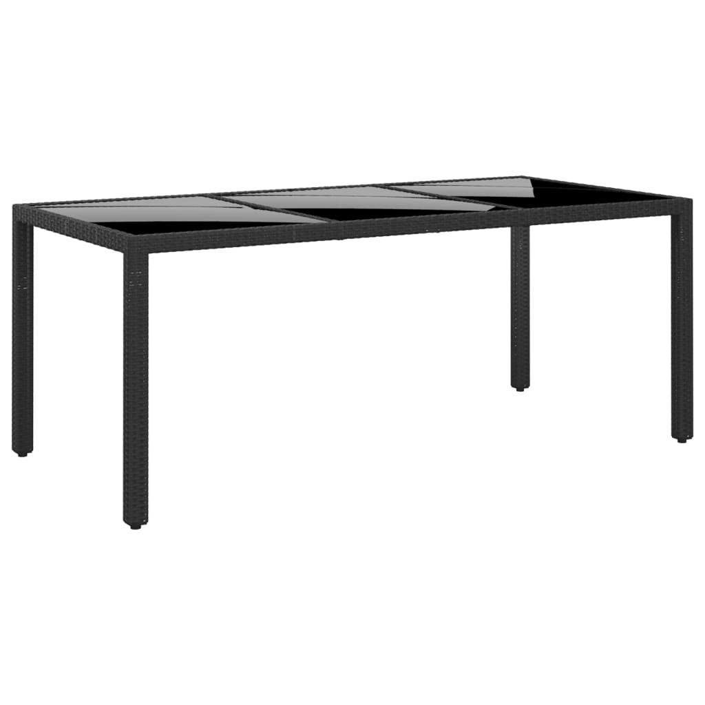 vidaXL Gartentisch 190x90x75 cm Hartglas und Poly Rattan Schwarz