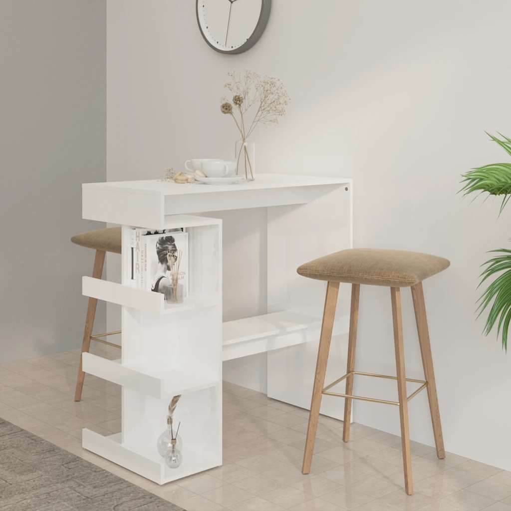 vidaXL Bartisch mit Regal Hochglanz-Weiß 100x50x101,5 cm