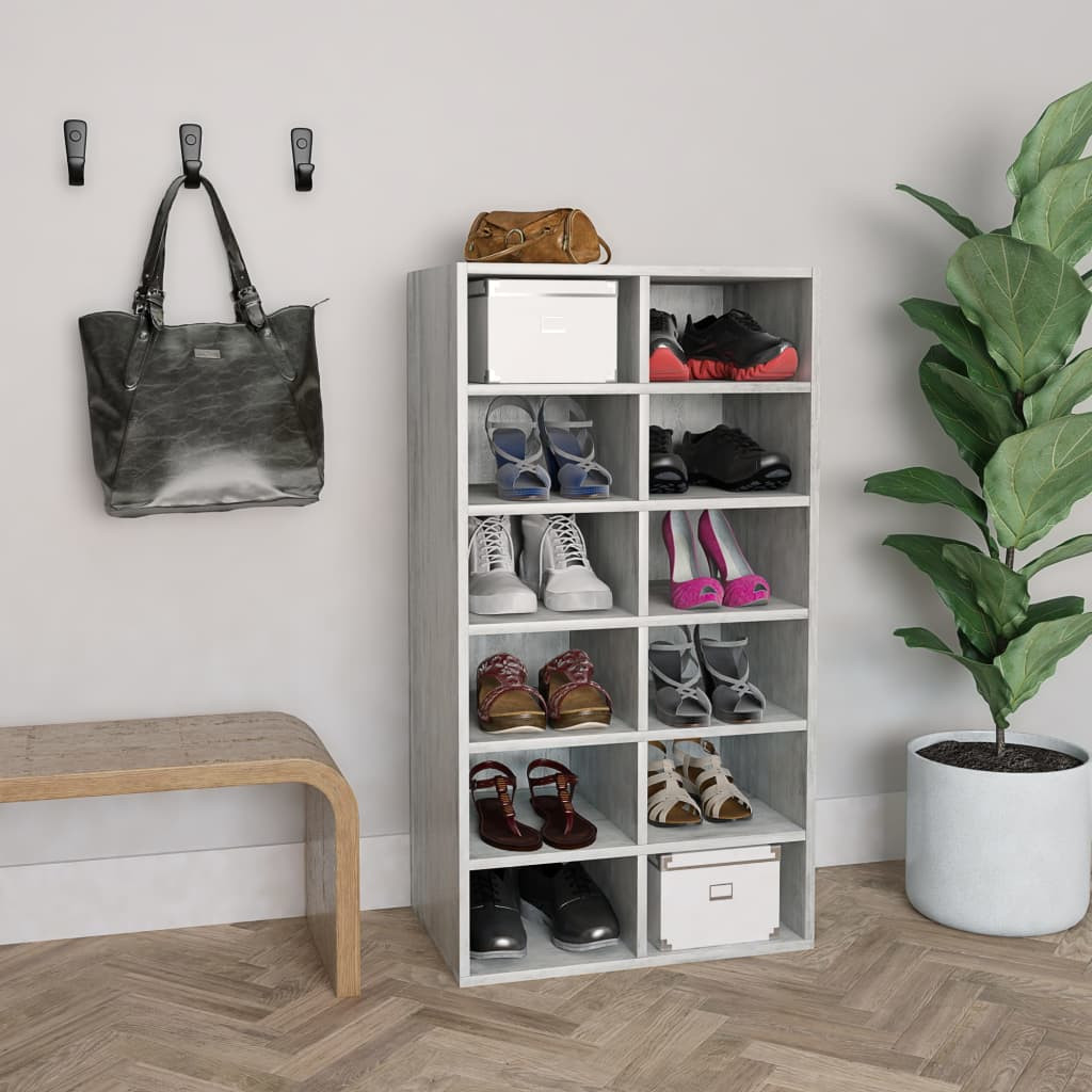 vidaXL Schuhregal Betongrau 54x34x100,5 cm Holzwerkstoff