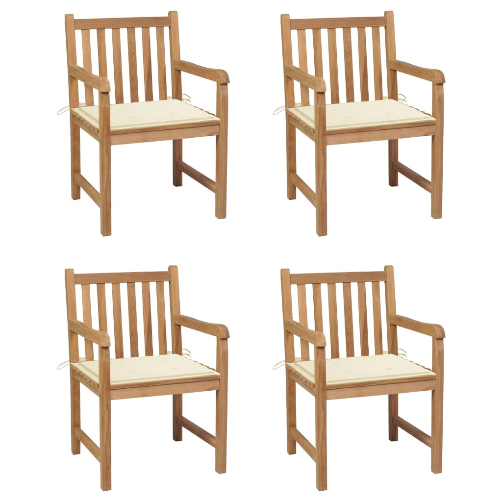 vidaXL Gartenstühle 4 Stk. mit Cremeweißen Kissen Massivholz Teak