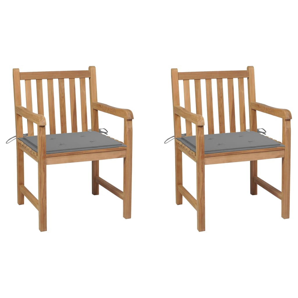 vidaXL Gartenstühle 2 Stk. mit Grauen Kissen Massivholz Teak