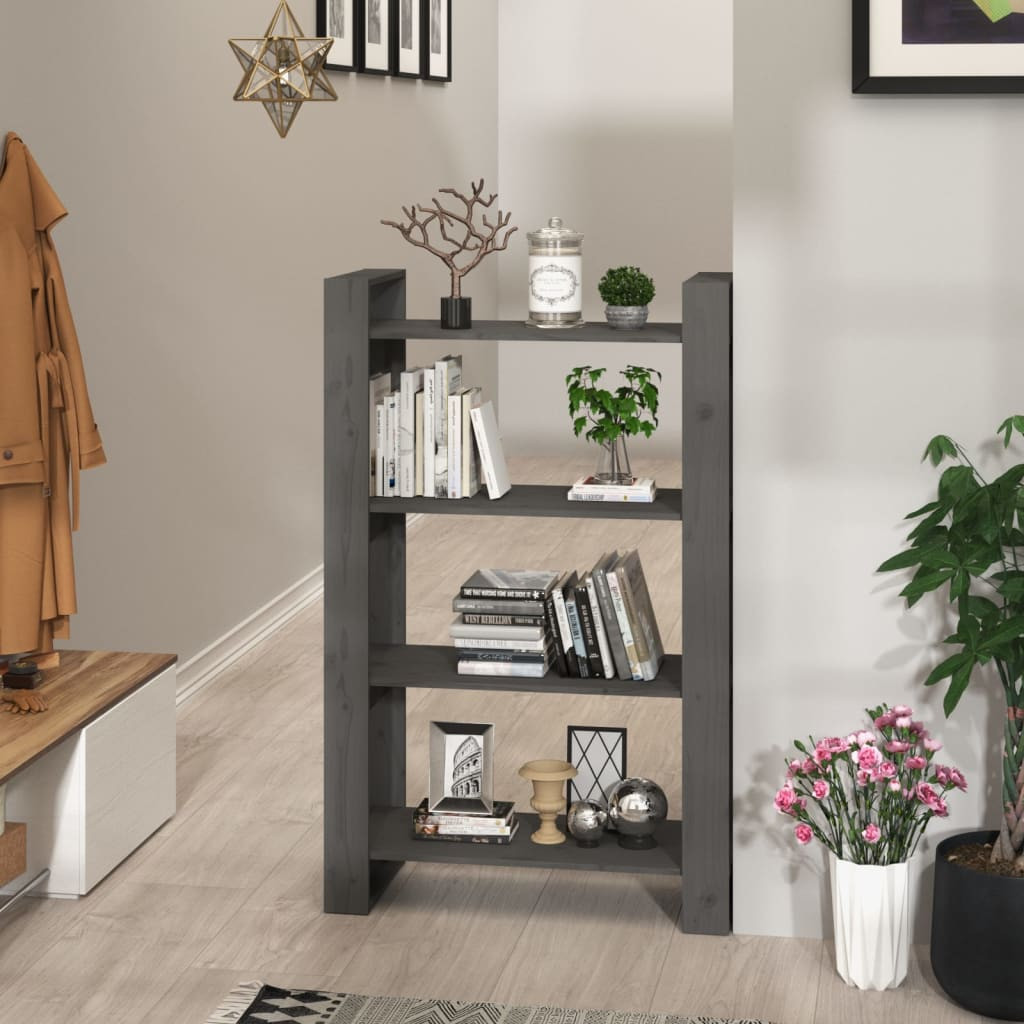 vidaXL Bücherregal/Raumteiler Grau 80x35x125 cm Massivholz Kiefer