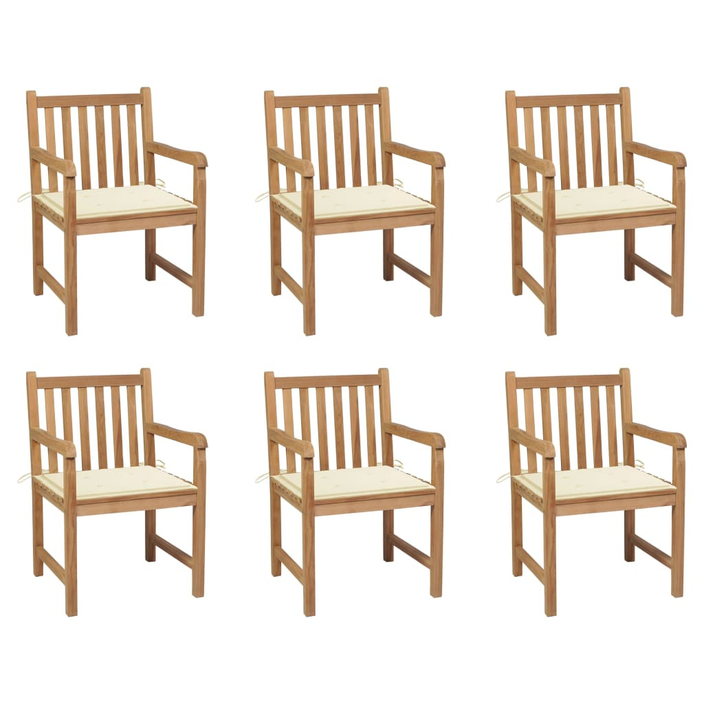 vidaXL Gartenstühle 6 Stk. mit Creme Kissen Massivholz Teak