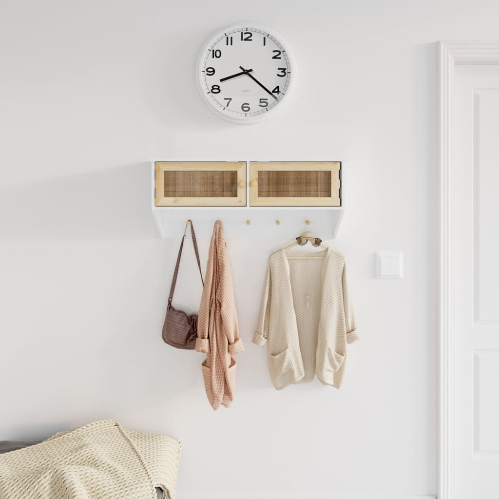 vidaXL Wandgarderobe Weiß Holzwerkstoff und Rattan Natur