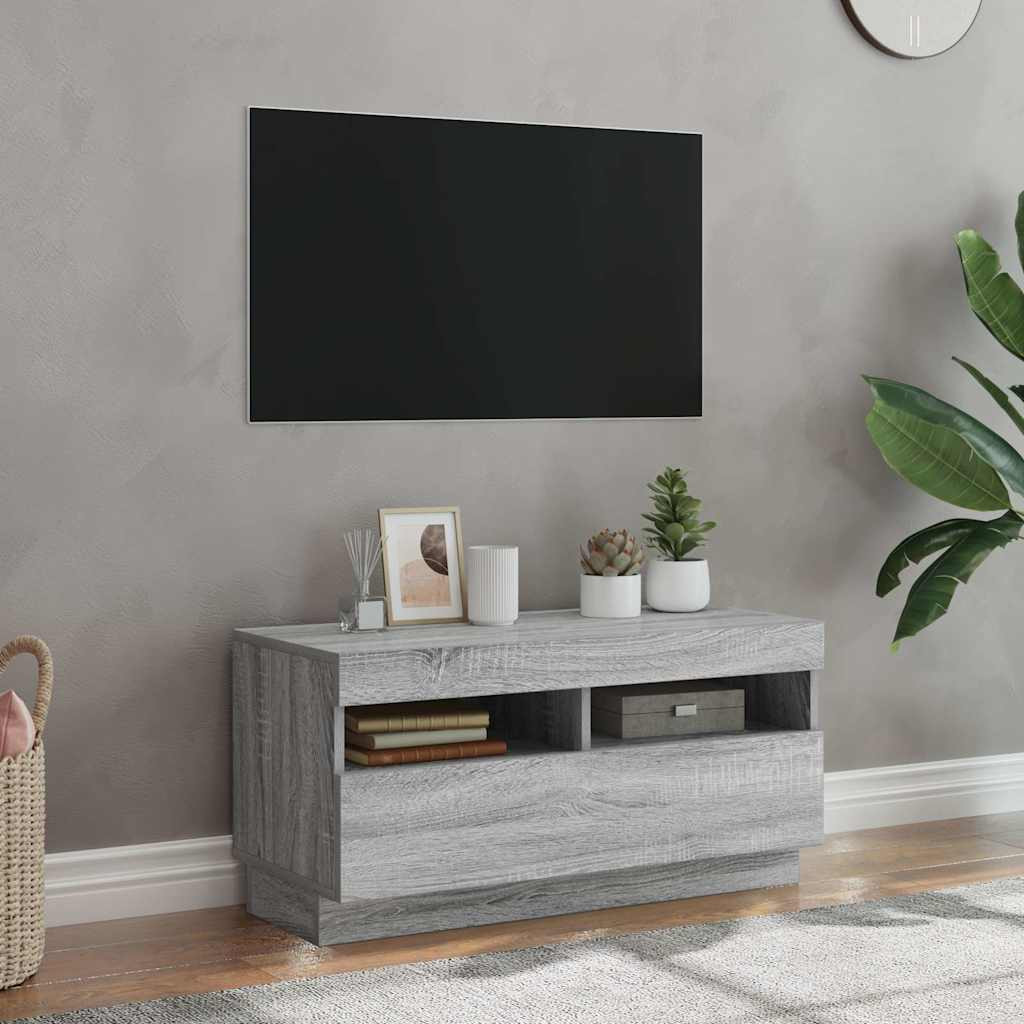 vidaXL TV-Schrank mit LED-Leuchten Grau Sonoma 80x35x40 cm
