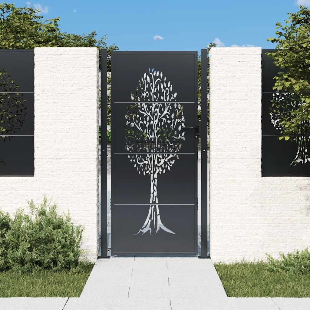 vidaXL Gartentor Anthrazit 100x200 cm Stahl Baum-Design