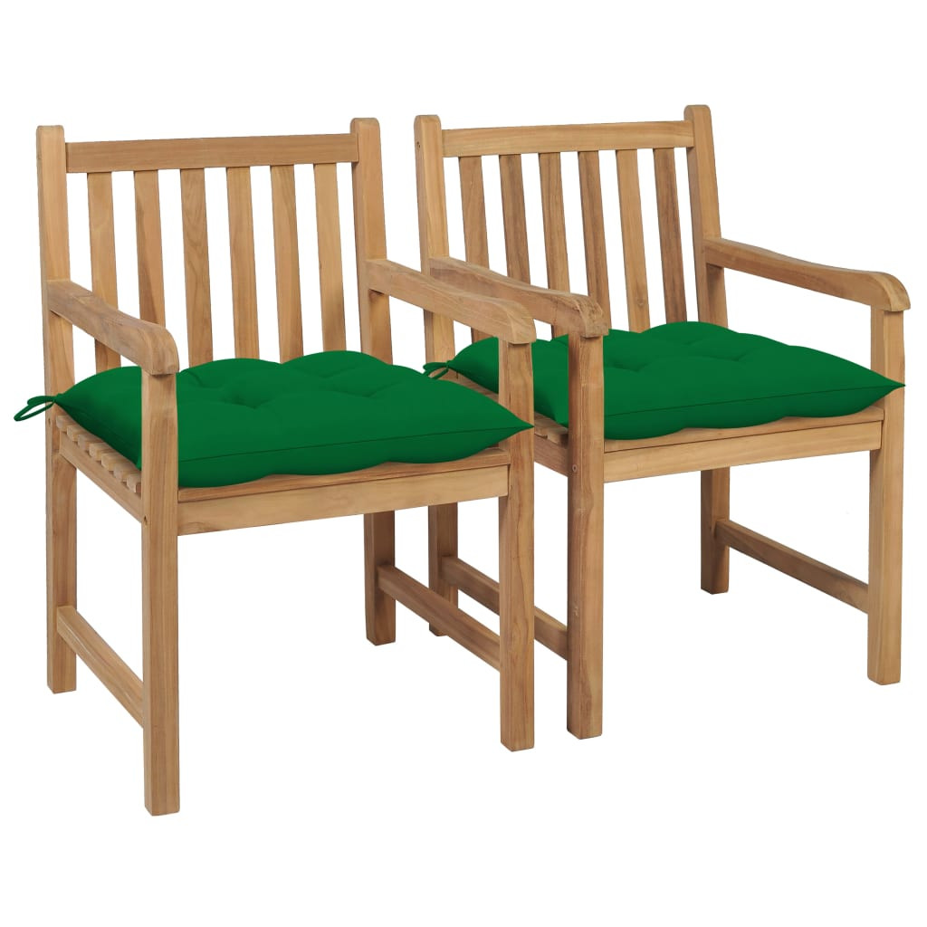 vidaXL Gartenstühle 2 Stk. mit Grünen Kissen Massivholz Teak
