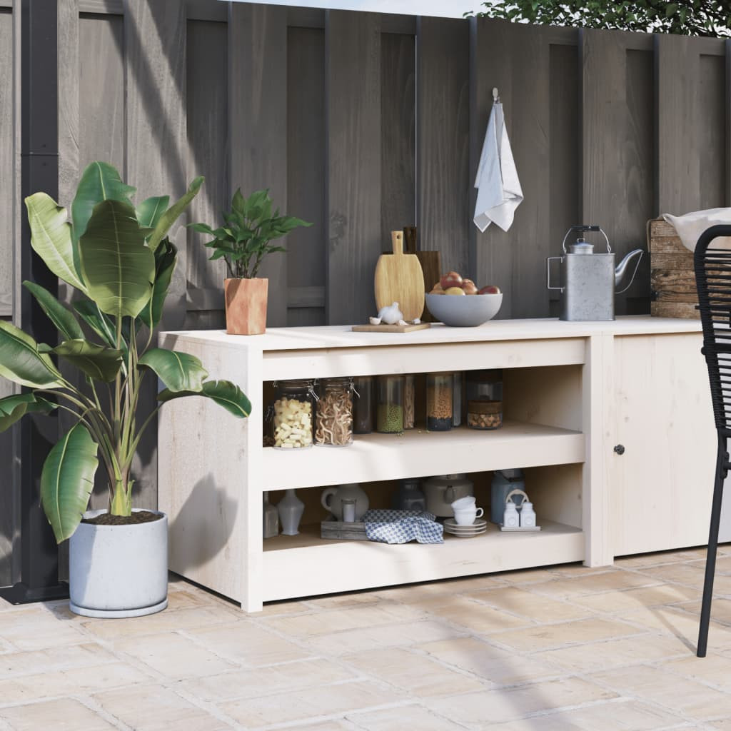 vidaXL Outdoor-Küchenschrank MEPPEL Weiß 106x55x64 cm Massivholz Kiefer