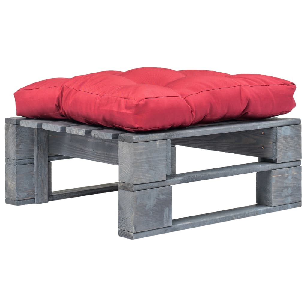 vidaXL Outdoor-Ottomane Paletten mit Kissen in Rot Holz Grau