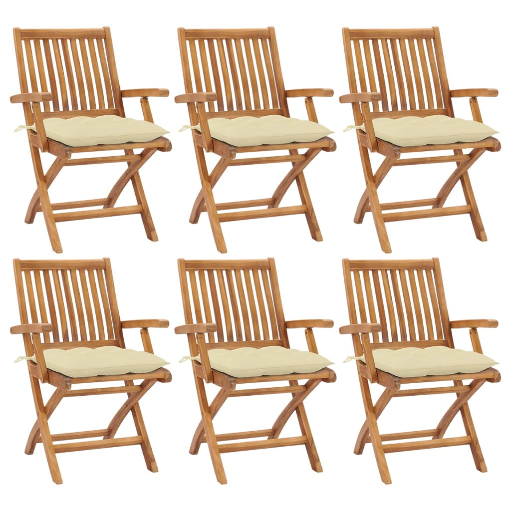 vidaXL Klappbare Gartenstühle mit Kissen 6 Stk. Massivholz Teak