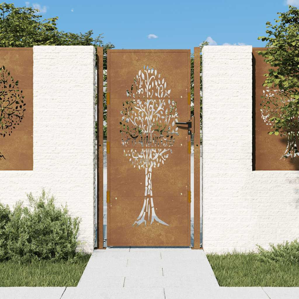 vidaXL Gartentor 100x200 cm Cortenstahl Baumdesign