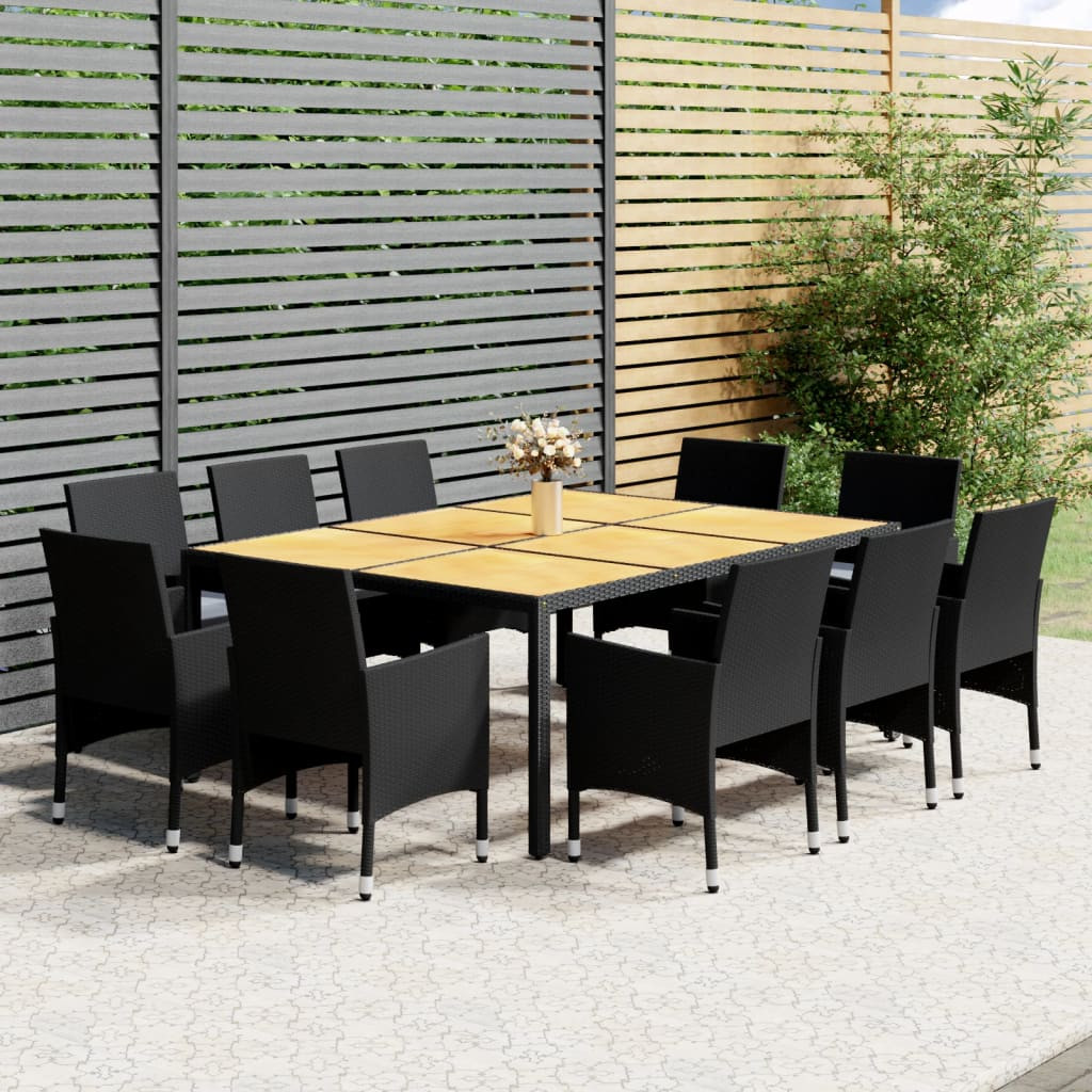 vidaXL 11-tlg. Garten-Essgruppe Poly Rattan Schwarz