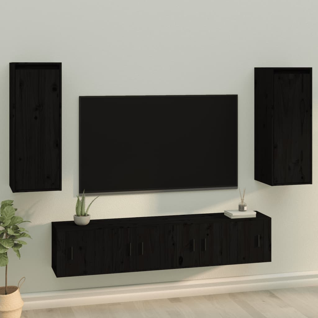 vidaXL Wandschränke 2 Stk. Schwarz 30x30x80 cm Massivholz Kiefer