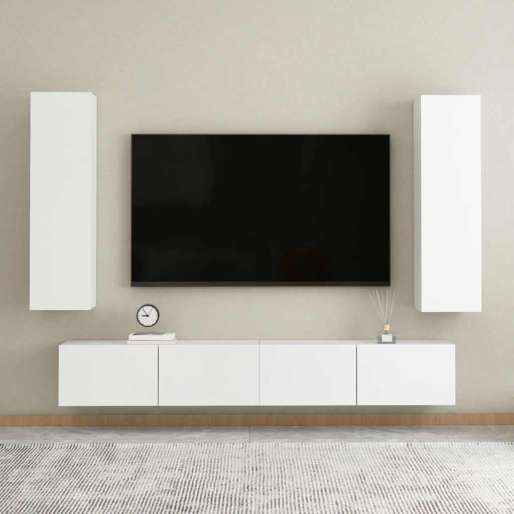 vidaXL 4-tlg. TV-Schrank-Set Weiß Holzwerkstoff