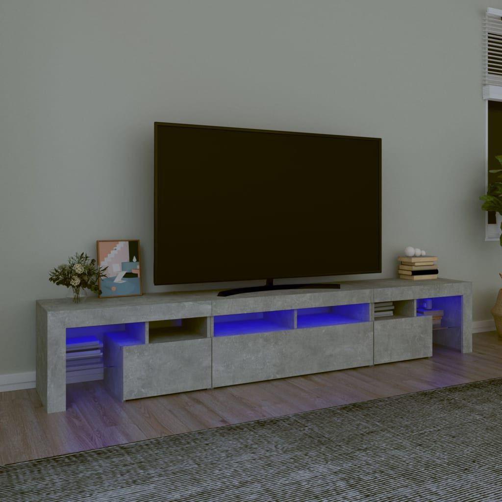 vidaXL TV-Schrank mit LED-Leuchten Betongrau 230x36,5x40 cm