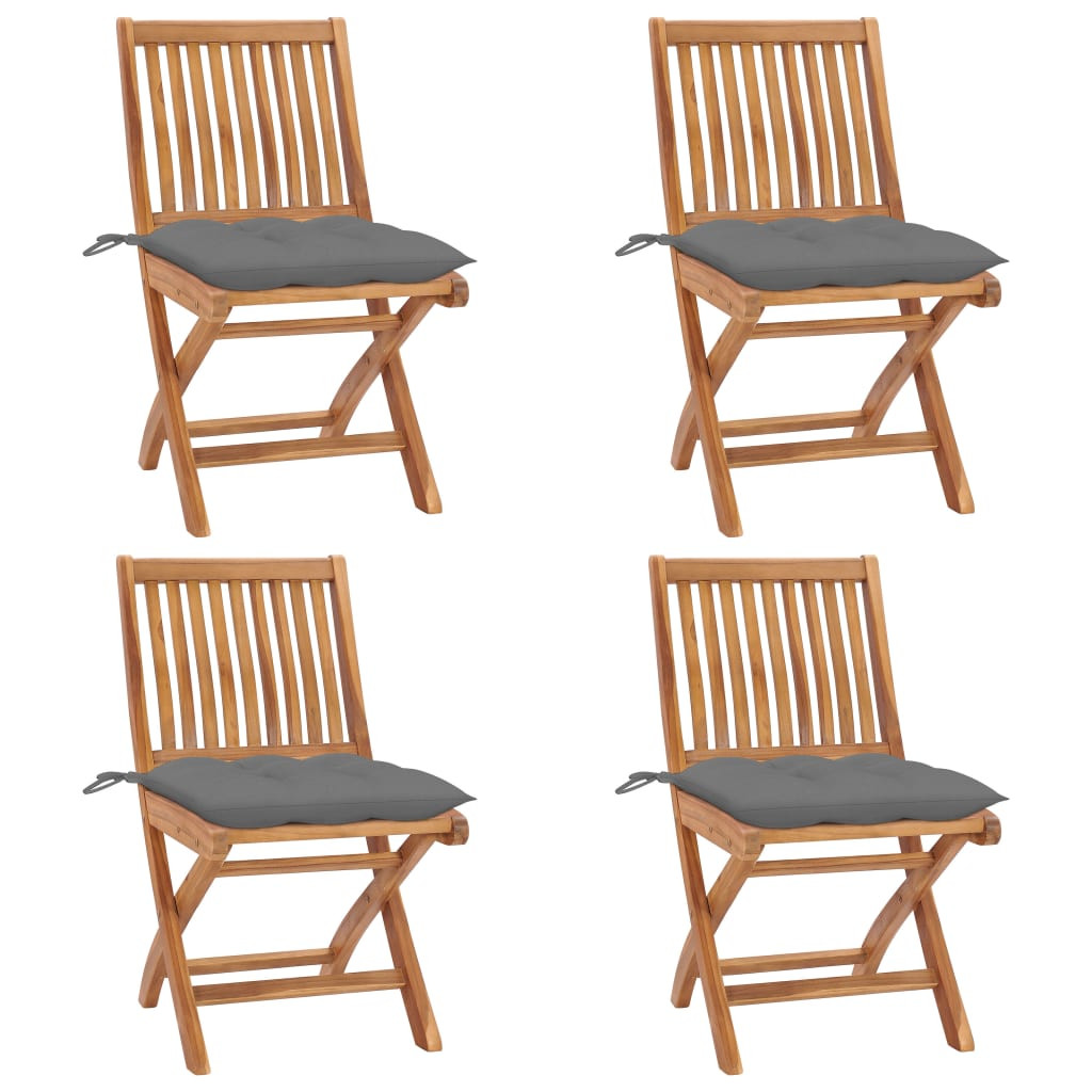 vidaXL Klappbare Gartenstühle mit Kissen 4 Stk. Massivholz Teak