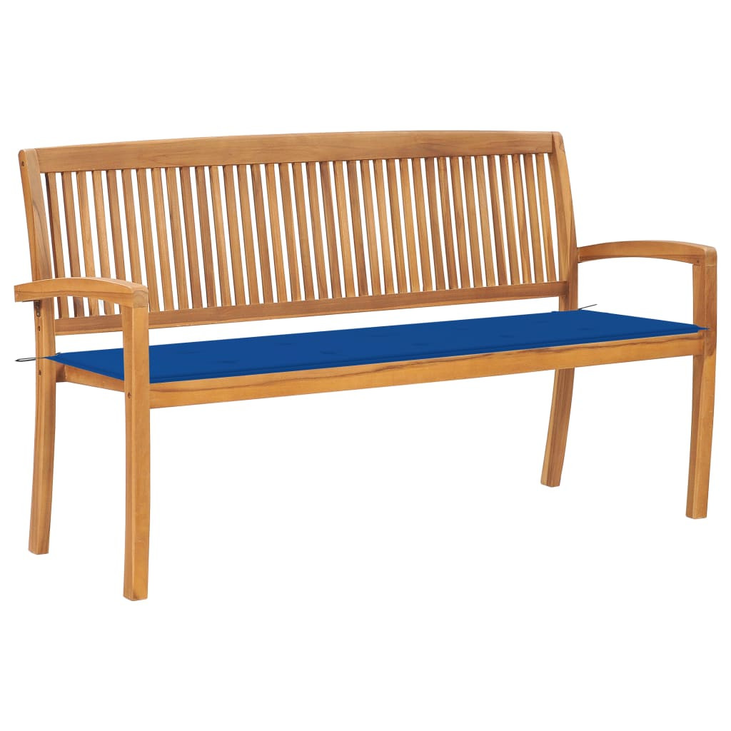 vidaXL Stapelbare Gartenbank mit Auflage 159 cm Massivholz Teak