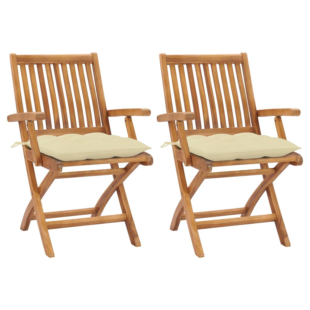vidaXL Gartenstühle 2 Stk. mit Cremeweißen Kissen Massivholz Teak