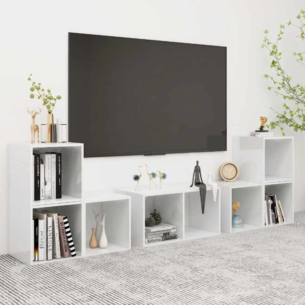 vidaXL 6-tlg. TV-Schrank-Set Hochglanz-Weiß Holzwerkstoff