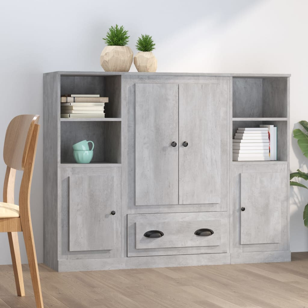 vidaXL Highboards 3 Stk. Betongrau Holzwerkstoff