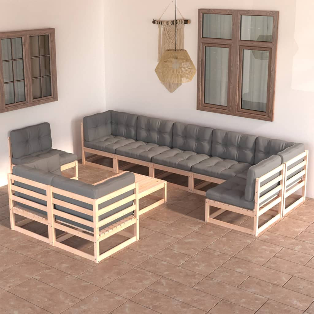vidaXL 10-tlg. Garten-Lounge-Set mit Kissen Massivholz Kiefer
