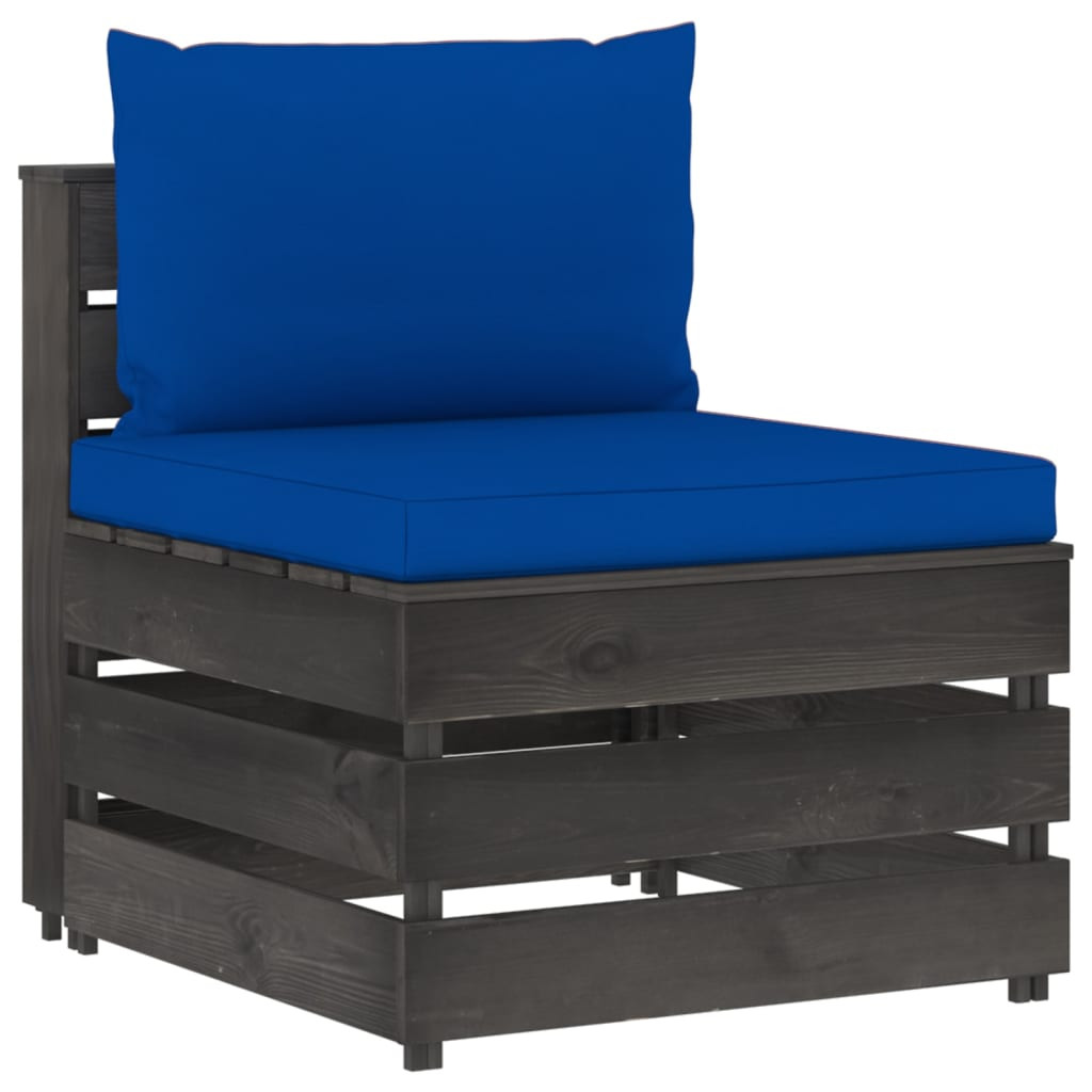 vidaXL Modulares Mittelsofa mit Kissen Grau Imprägniertes Holz