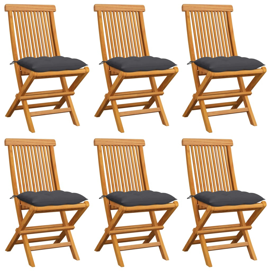 vidaXL Gartenstühle mit Anthrazit Kissen 6 Stk. Massivholz Teak