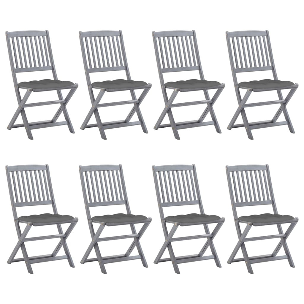 vidaXL Klappbare Gartenstühle 8 Stk. mit Kissen Massivholz Akazie