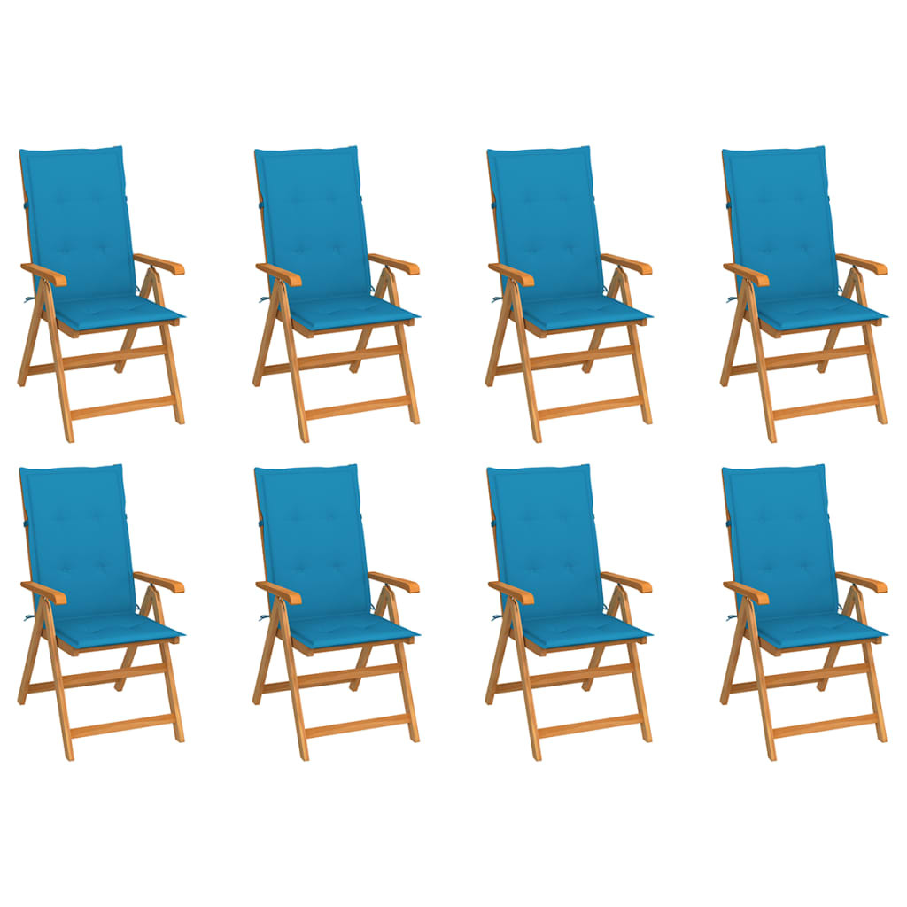 vidaXL Verstellbare Gartenstühle mit Auflagen 8 Stk. Massivholz Teak