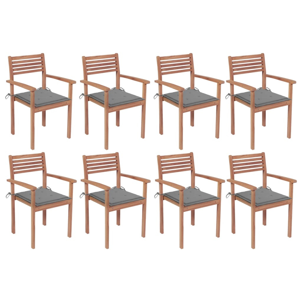 vidaXL Stapelbare Gartenstühle mit Kissen 8 Stk. Massivholz Teak