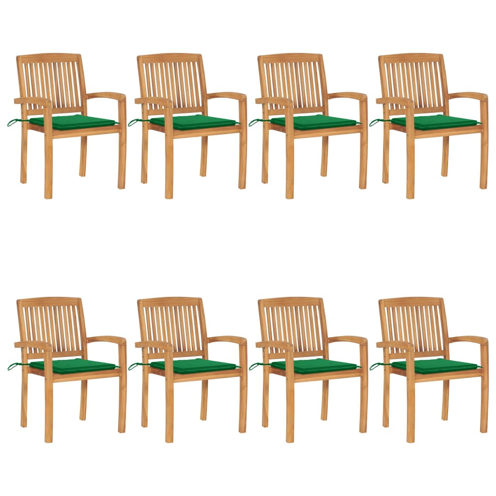 vidaXL Stapelbare Gartenstühle mit Kissen 8 Stk. Massivholz Teak