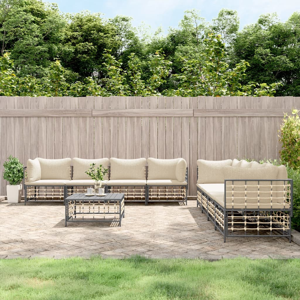 vidaXL 9-tlg. Garten-Lounge-Set mit Kissen Anthrazit Poly Rattan