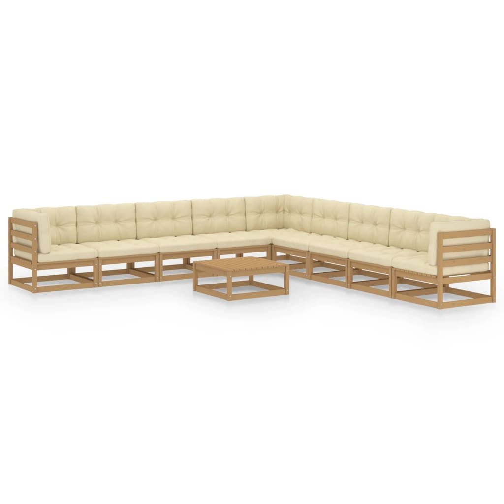 vidaXL 10-tlg. Garten-Lounge-Set mit Kissen Honigbraun Massivholz