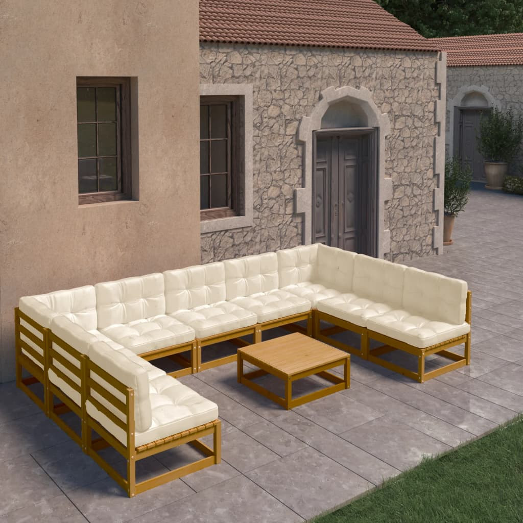 vidaXL 10-tlg. Garten-Lounge-Set mit Kissen Honigbraun Massivholz