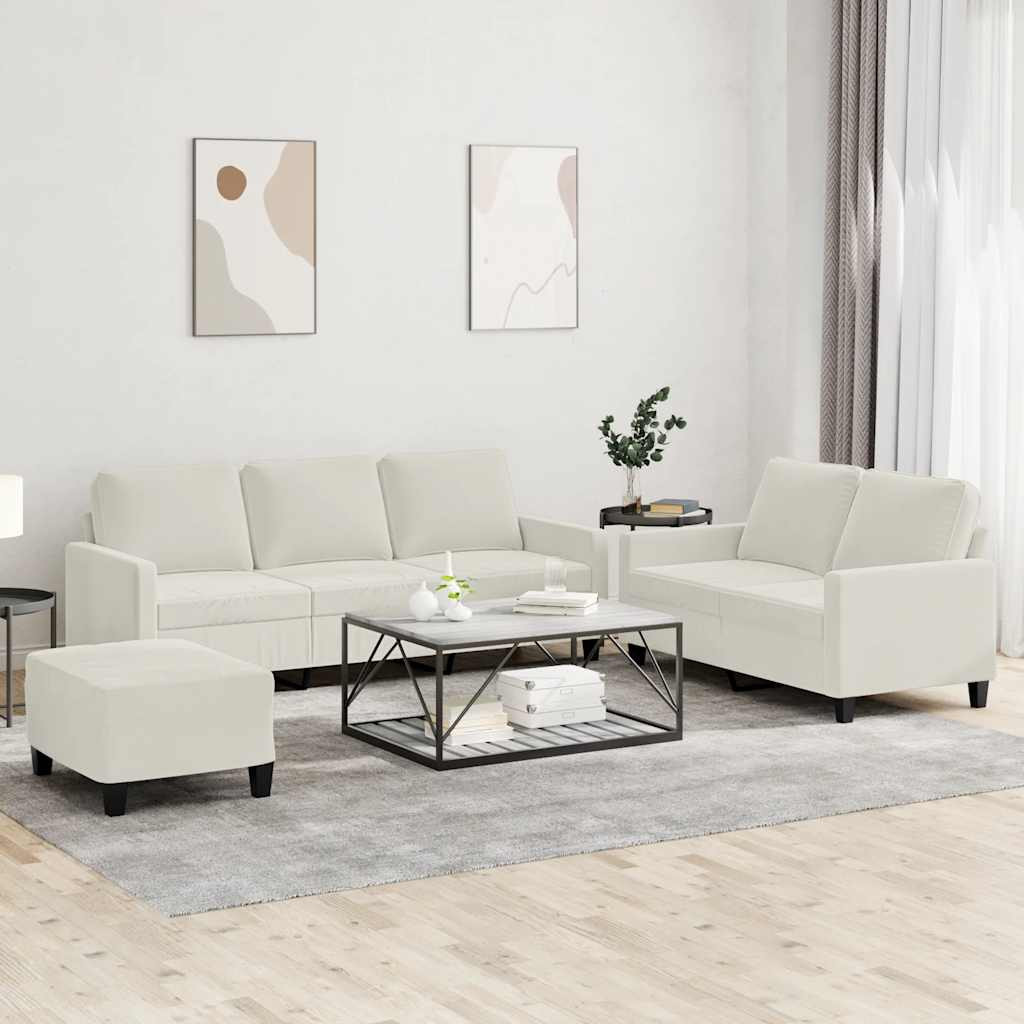 vidaXL 3-tlg. Sofagarnitur mit Kissen Creme Samt