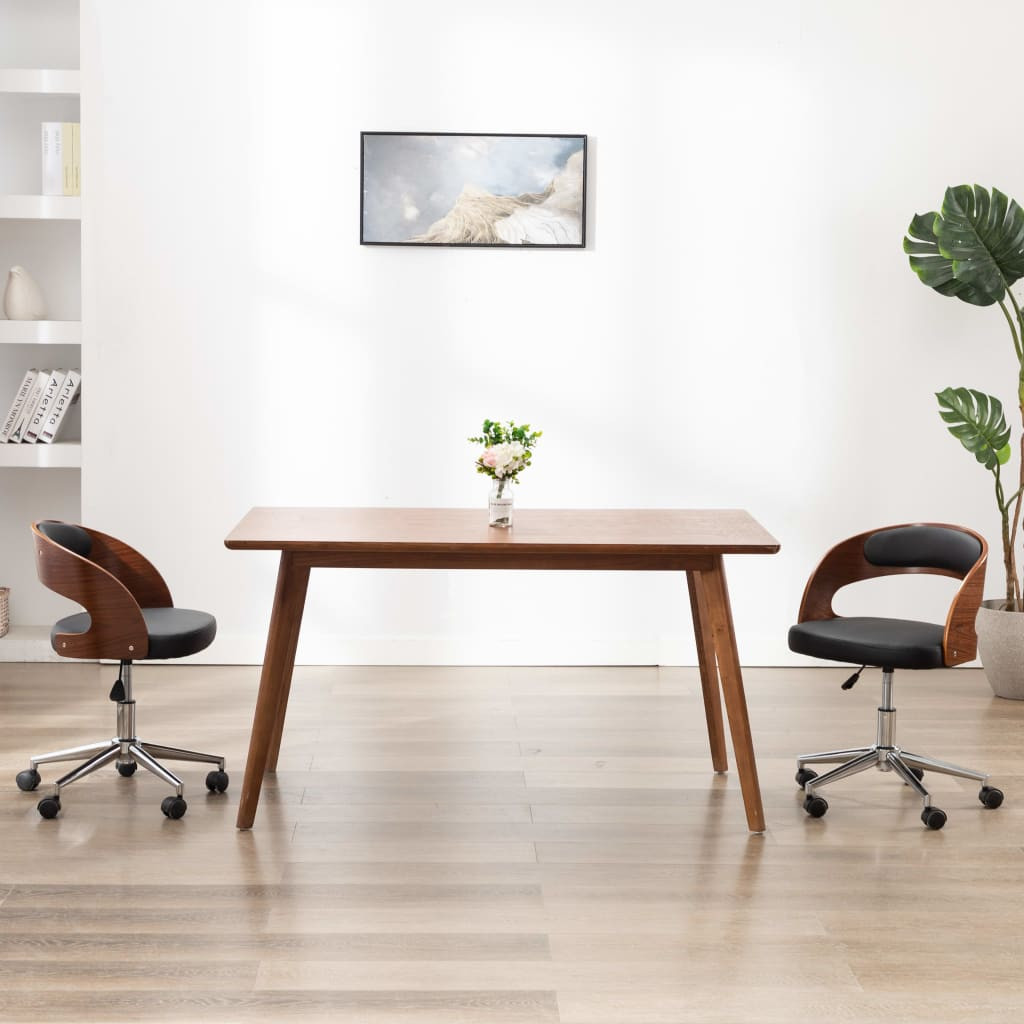 vidaXL Drehbarer Bürostuhl Schwarz Bugholz und Kunstleder