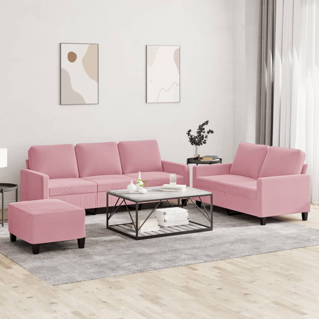 vidaXL 3-tlg. Sofagarnitur mit Kissen Rosa Samt
