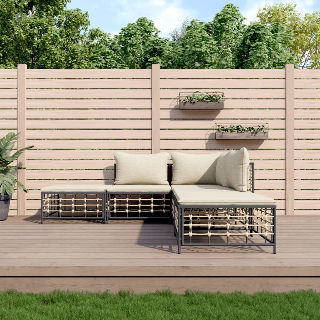 vidaXL 5-tlg. Garten-Lounge-Set mit Kissen Anthrazit Poly Rattan