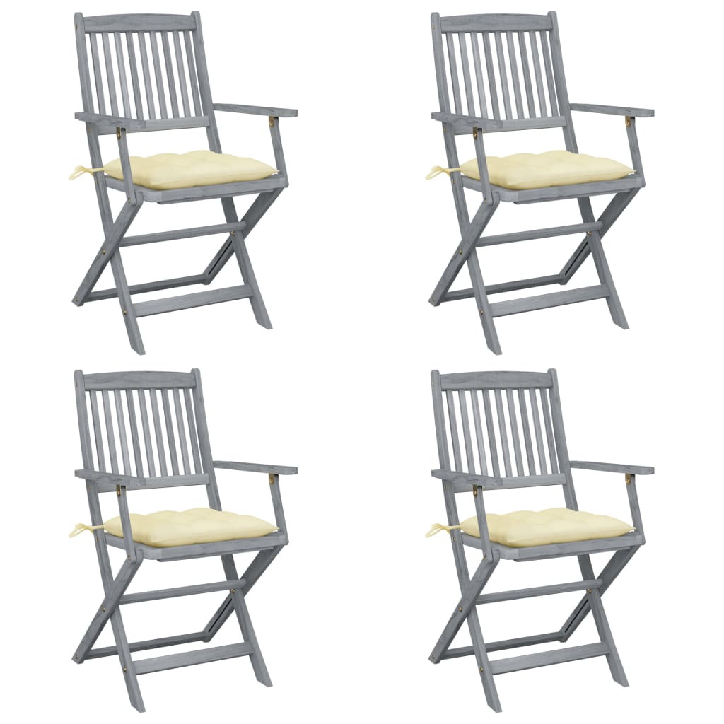 vidaXL Klappbare Gartenstühle 4 Stk. mit Kissen Massivholz Akazie