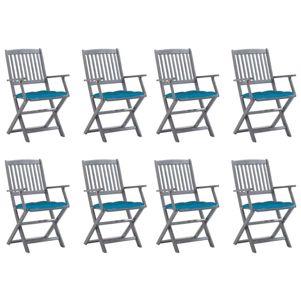 vidaXL Klappbare Gartenstühle 8 Stk. mit Kissen Massivholz Akazie