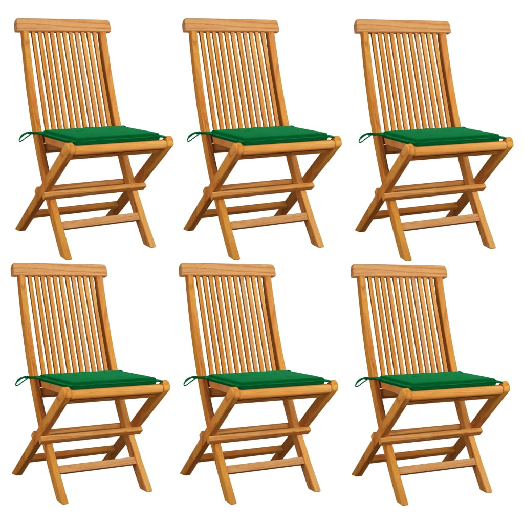 vidaXL Gartenstühle mit Grünen Kissen 6 Stk. Massivholz Teak