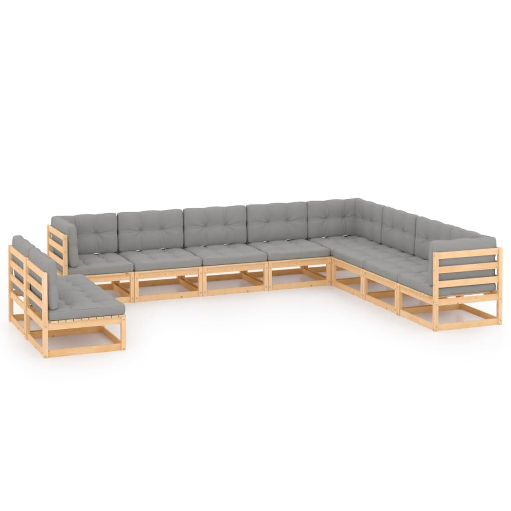 vidaXL 10-tlg. Garten-Lounge-Set mit Kissen Massivholz Kiefer