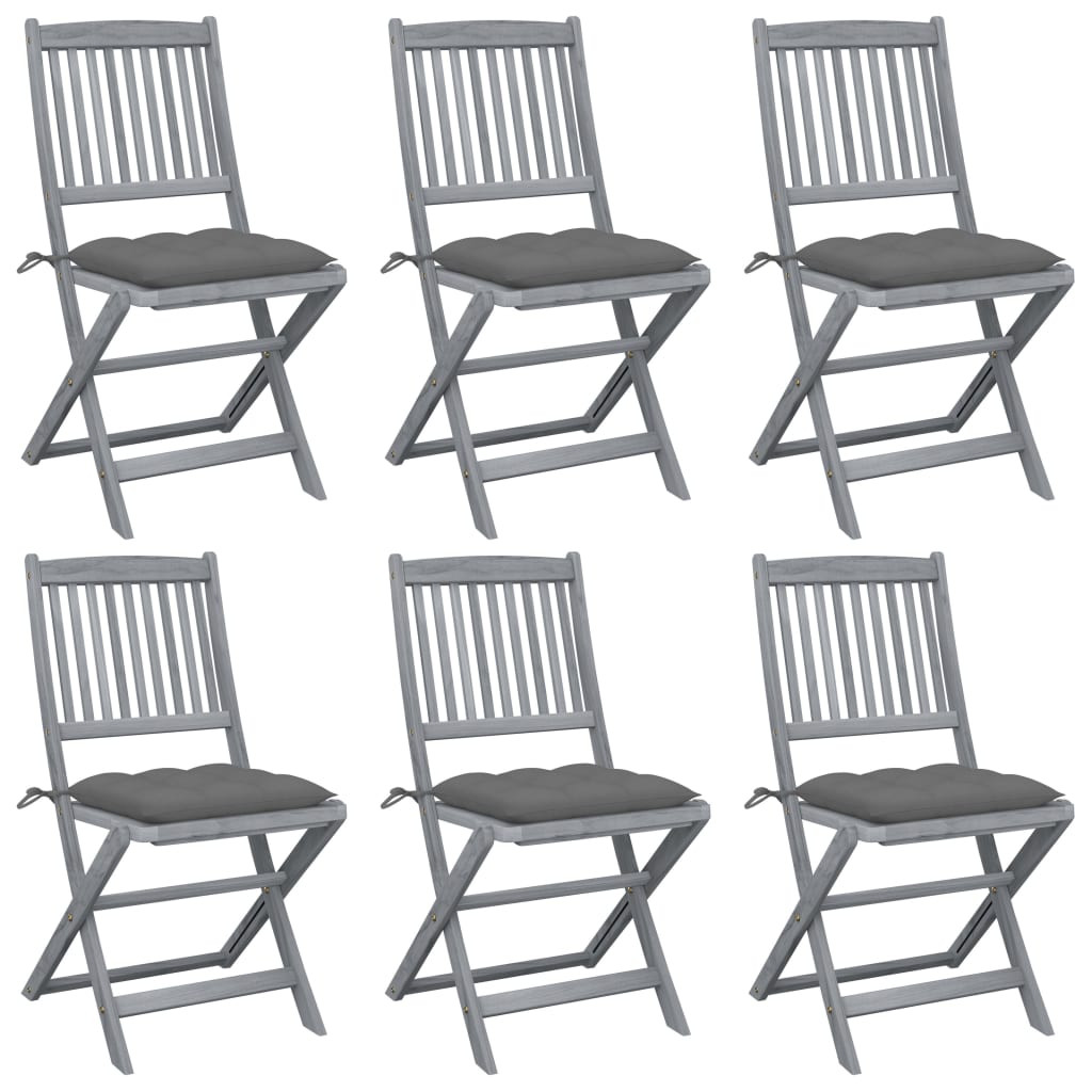 vidaXL Klappbare Gartenstühle 6 Stk. mit Kissen Massivholz Akazie