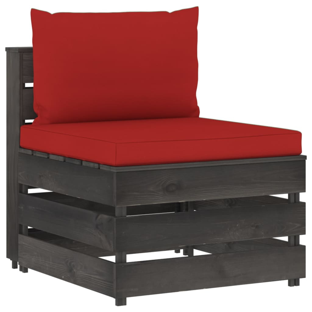 vidaXL Modulares Mittelsofa mit Kissen Grau Imprägniertes Holz