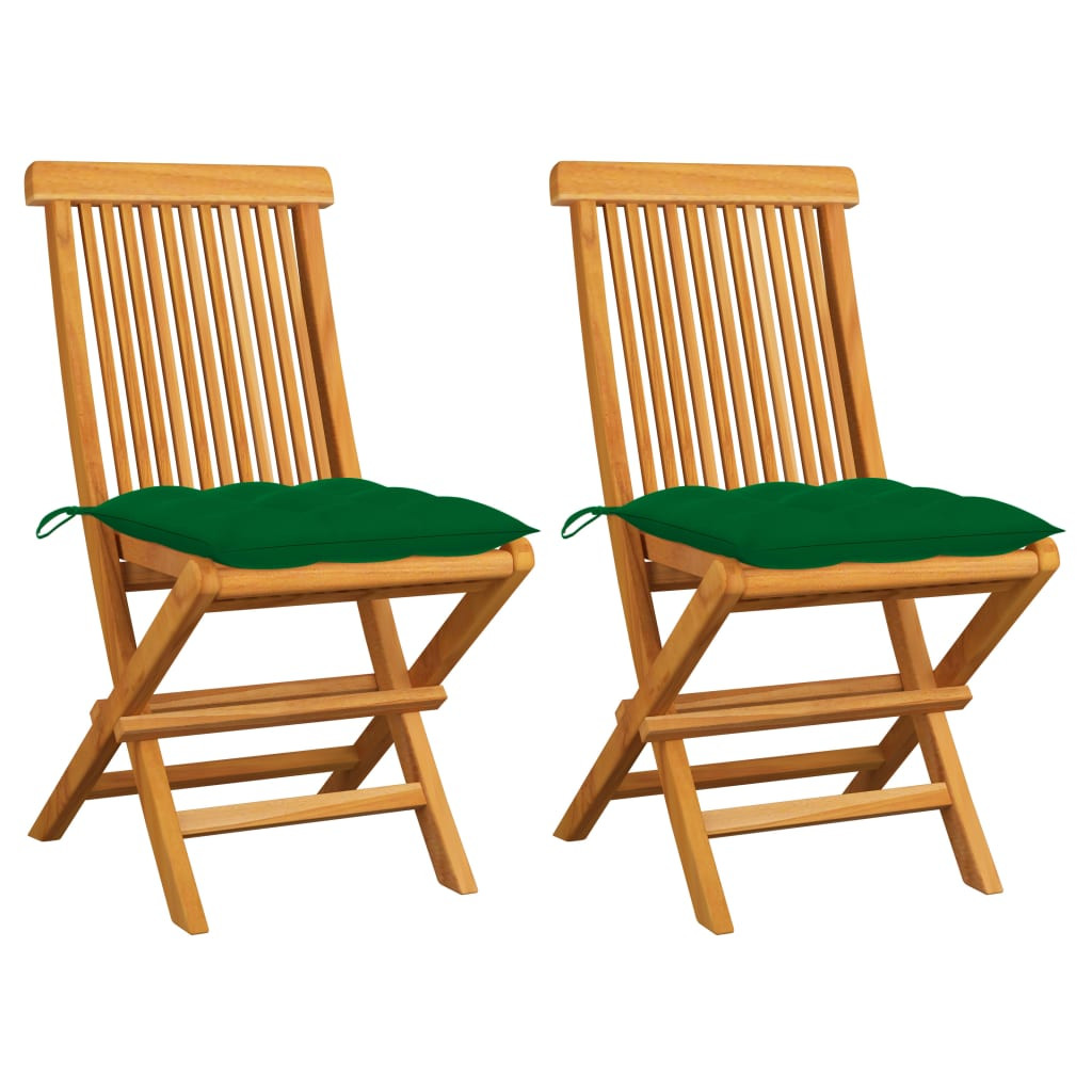 vidaXL Gartenstühle mit Grünen Kissen 2 Stk. Massivholz Teak