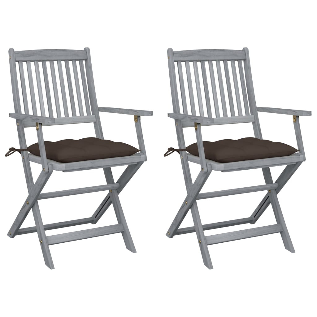 vidaXL Klappbare Gartenstühle 2 Stk. mit Kissen Massivholz Akazie