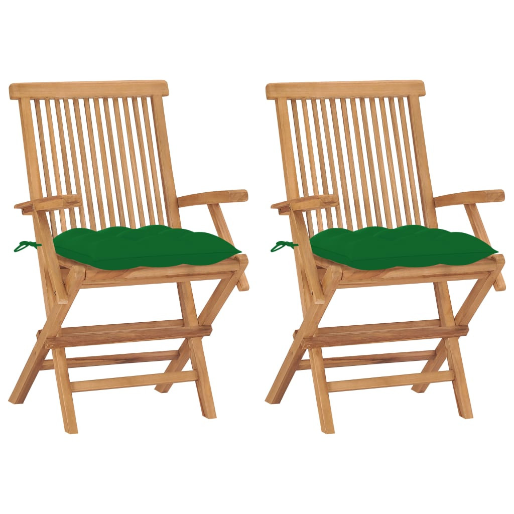 vidaXL Gartenstühle mit Grünen Kissen 2 Stk. Massivholz Teak