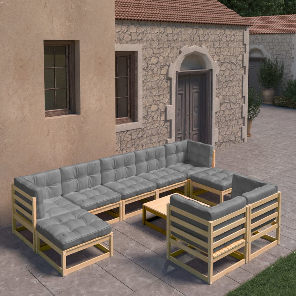vidaXL 10-tlg. Garten-Lounge-Set mit Kissen Massivholz Kiefer