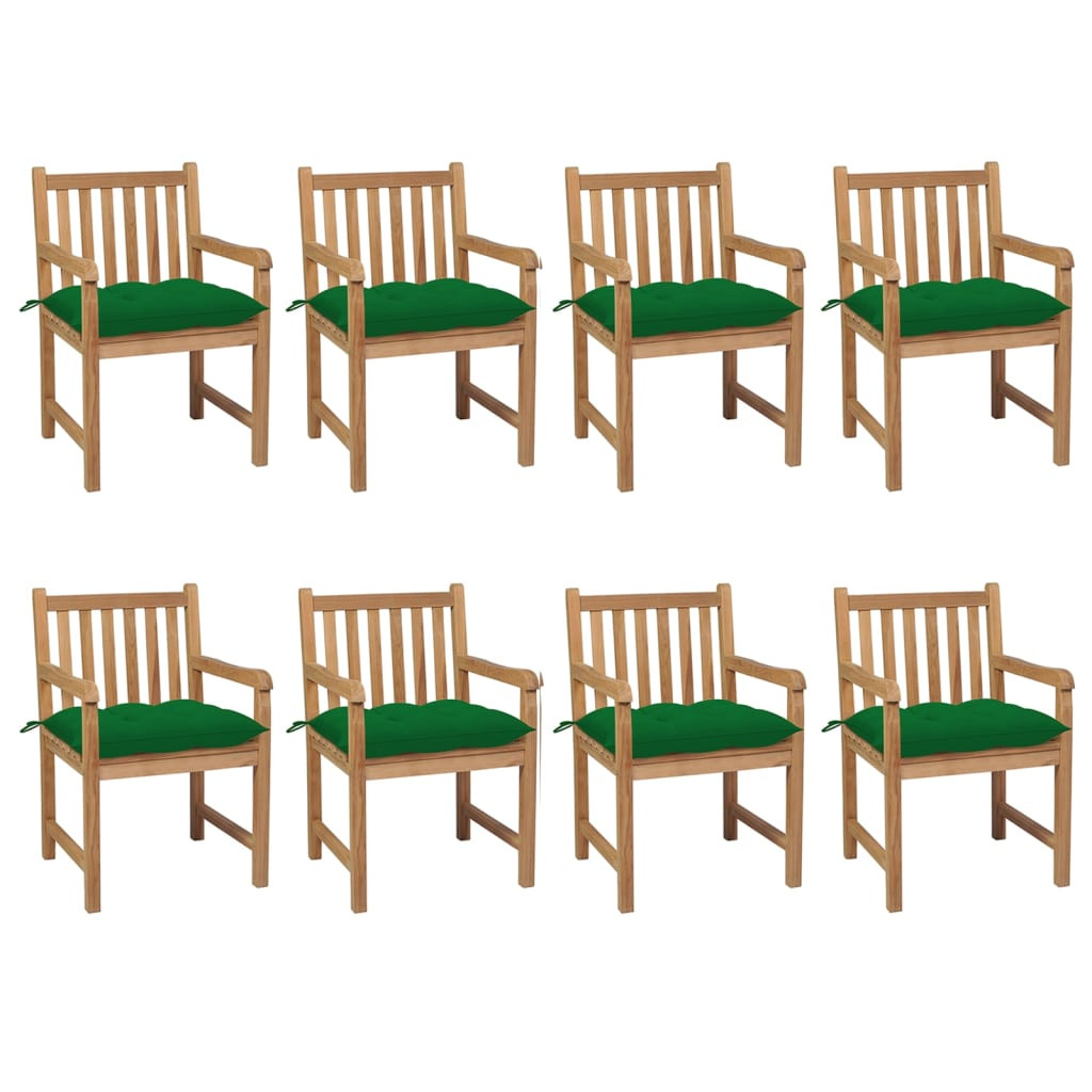 vidaXL Gartenstühle 8 Stk. mit Grünen Kissen Massivholz Teak