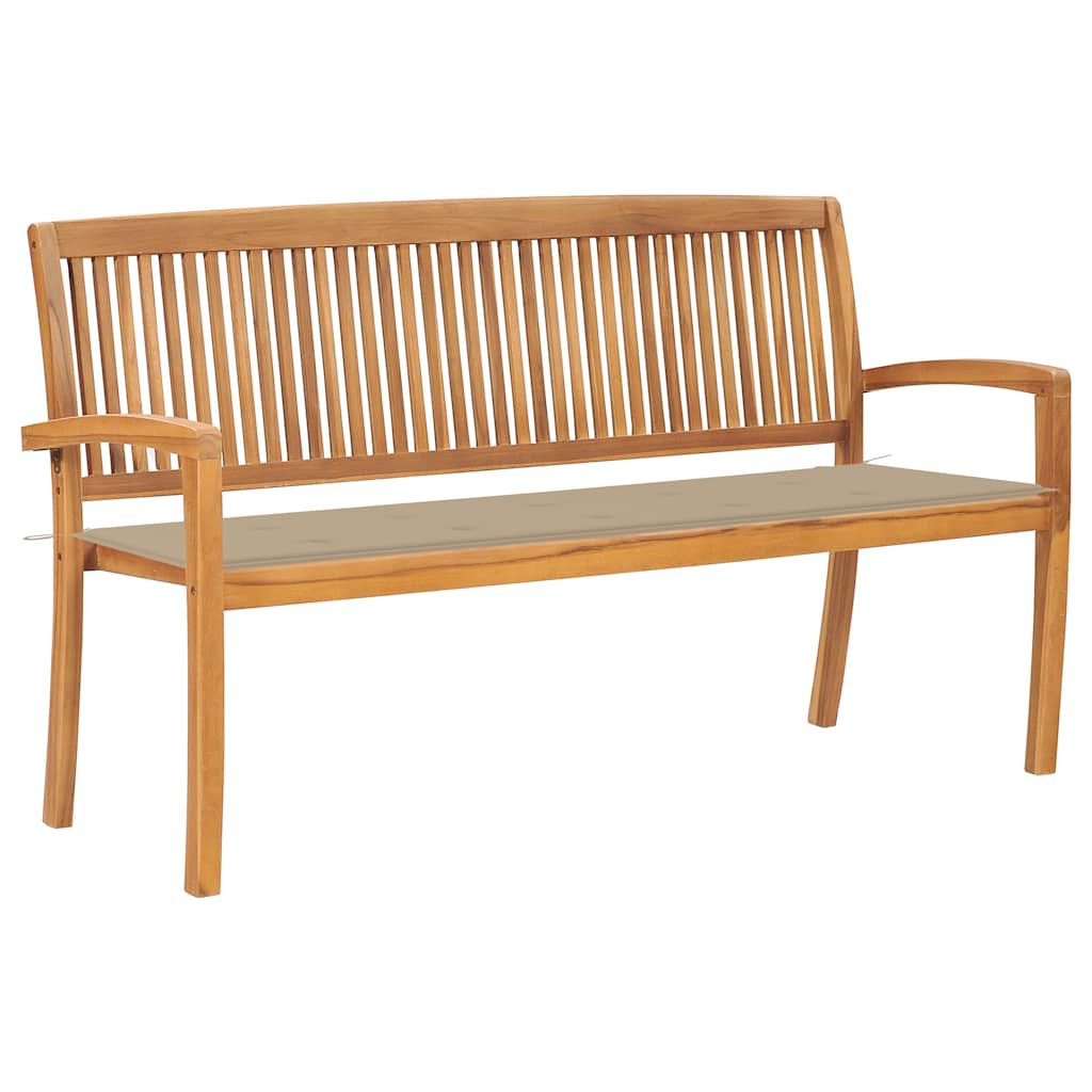 vidaXL Stapelbare Gartenbank mit Auflage 159 cm Massivholz Teak